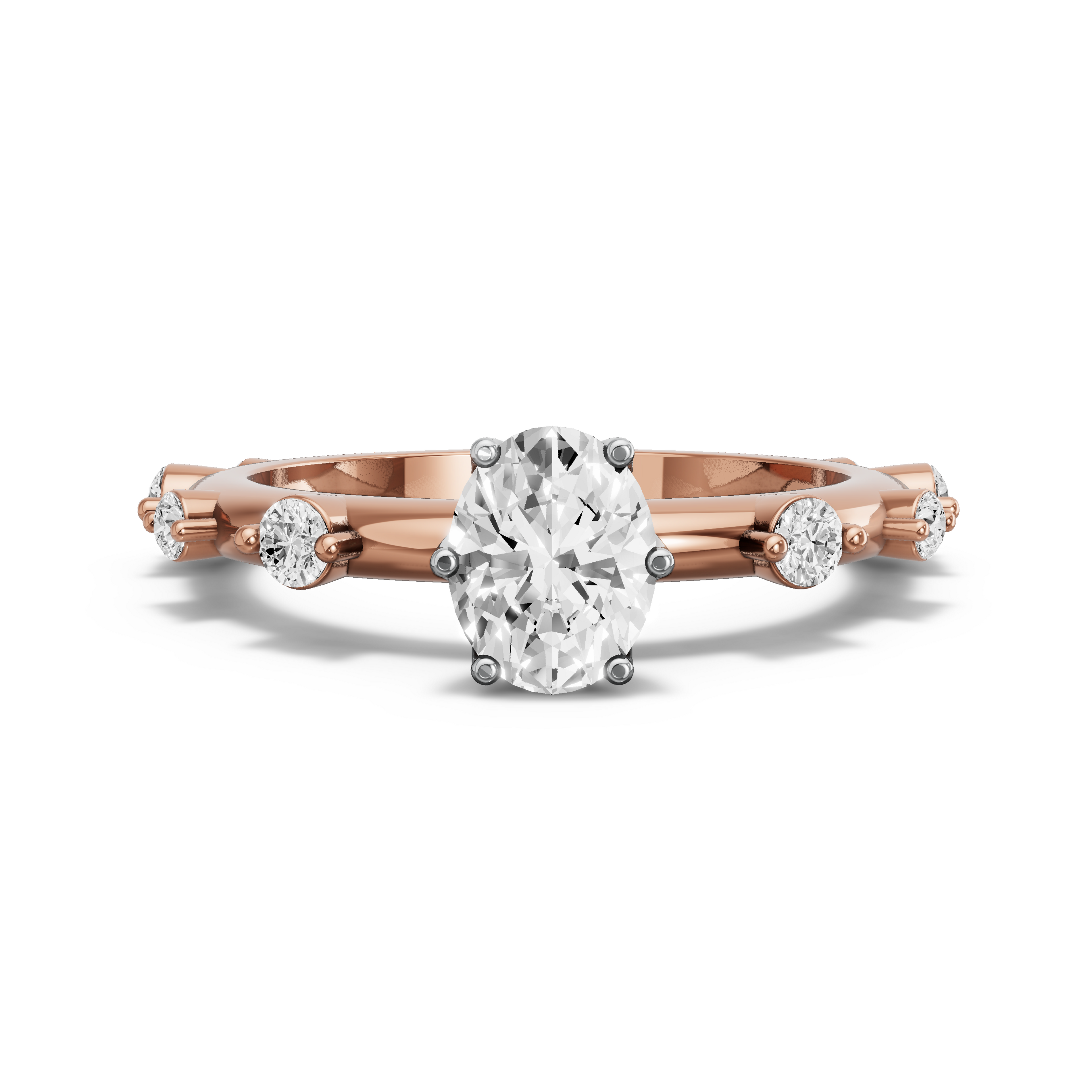 Image for Oval Scallopes Six Prongs Ring with Floating Station band in 18K Two Tone Rose Gold