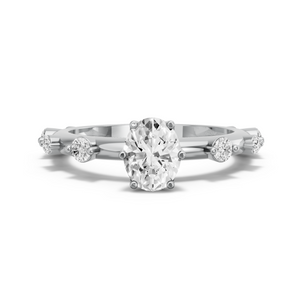 Image for Oval Scallopes Six Prongs Ring with Floating Station band in 18K White Gold