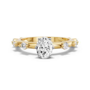 Image for Oval Scallopes Six Prongs Ring with Floating Station band