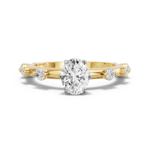 Image for Oval Scallopes Six Prongs Ring with Floating Station band in 18K Two Tone Yellow Gold