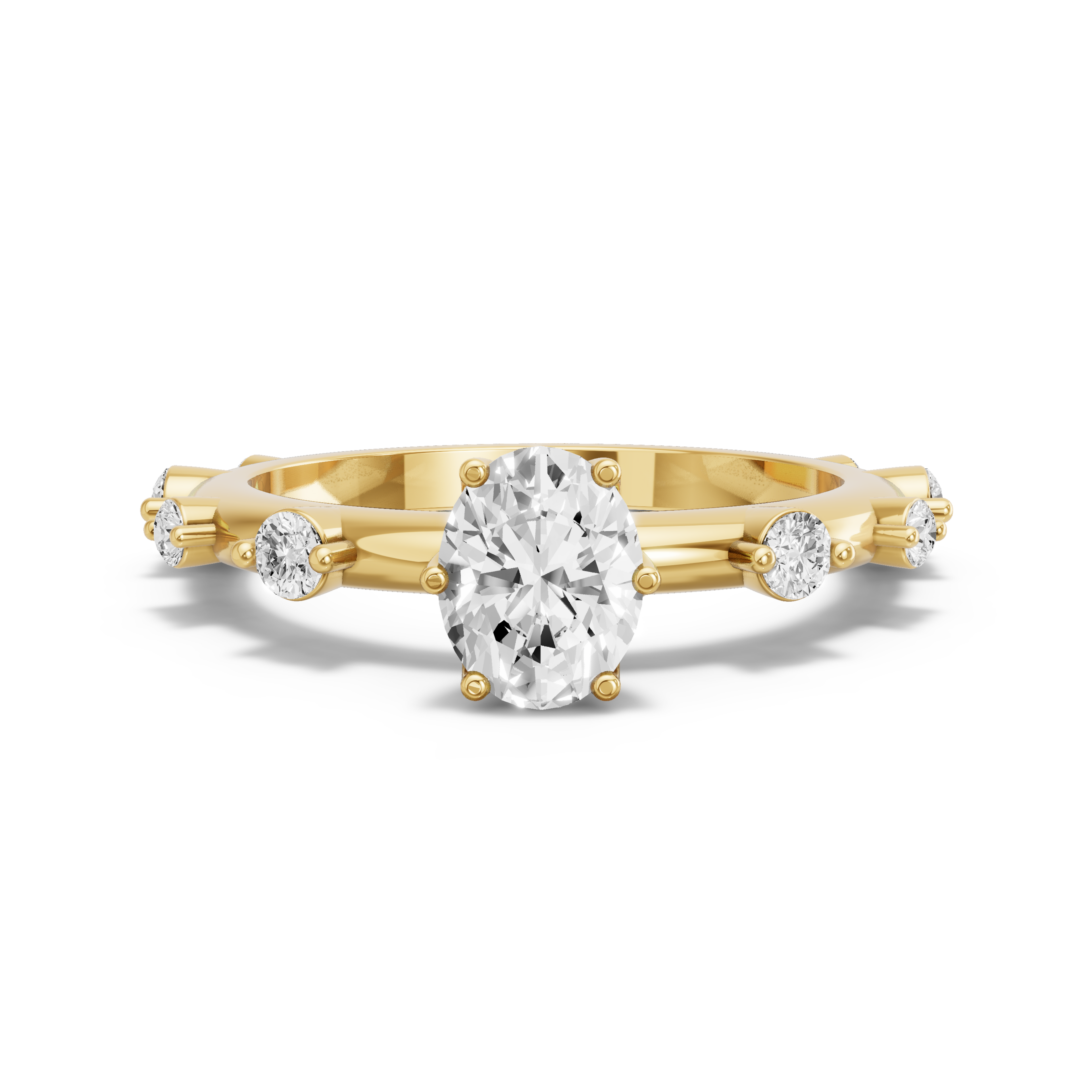 Image for Oval Scallopes Six Prongs Ring with Floating Station band in 10K Yellow Gold