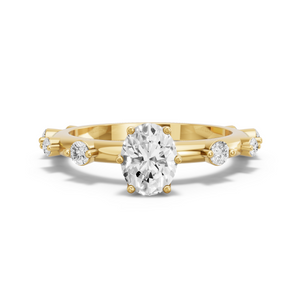 Image for Oval Scallopes Six Prongs Ring with Floating Station band