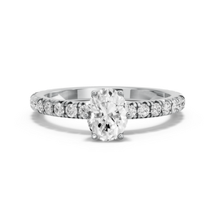 Image for Oval Scallopes Six Prongs Ring with French Pave band