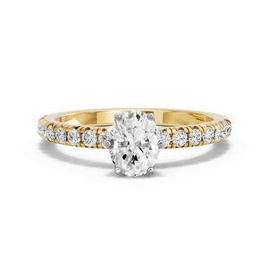 Image for Oval Scallopes Six Prongs Ring with French Pave band