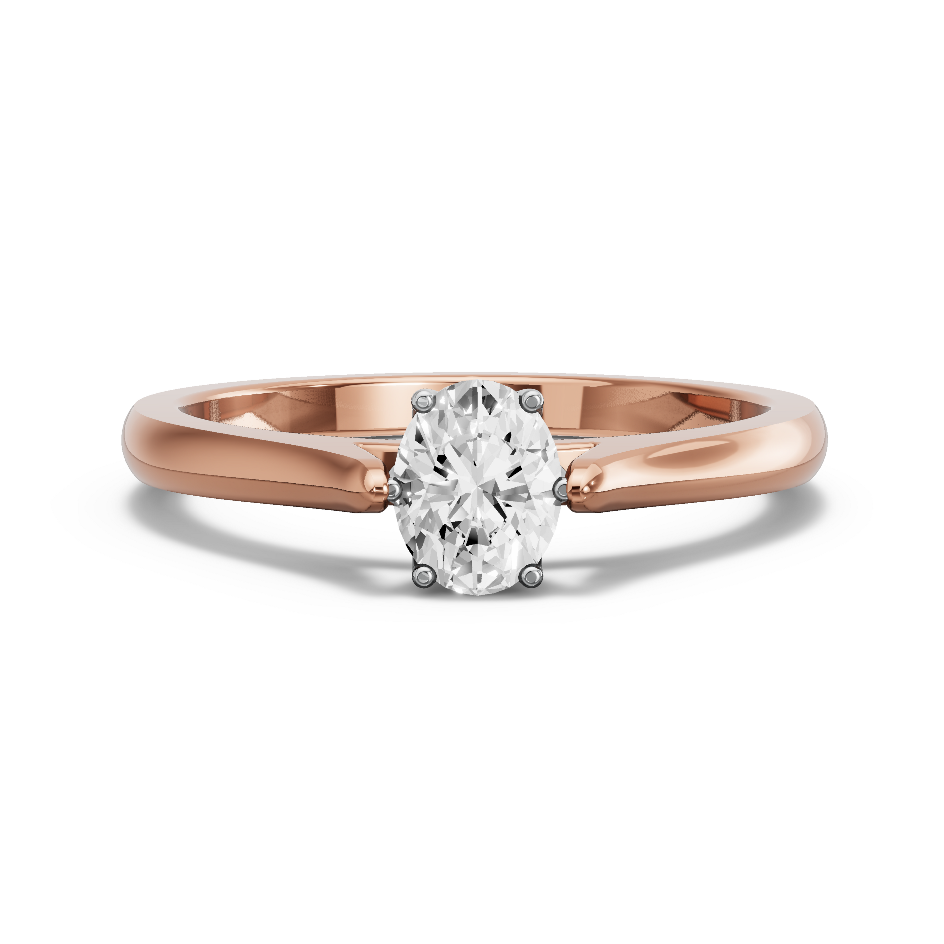 Image for Oval Scallopes Six Prongs Ring with Knife Edge Cathedral band in 14K Two Tone Rose Gold