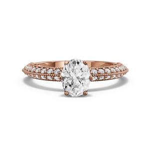 Image for Oval Scallopes Six Prongs Ring with Knife Edge Pave band in 18K Rose Gold