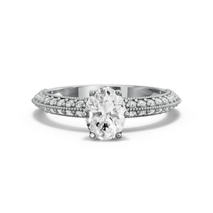 Image for Oval Scallopes Six Prongs Ring with Knife Edge Pave band
