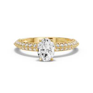Image for Oval Scallopes Six Prongs Ring with Knife Edge Pave band