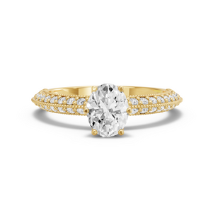 Image for Oval Scallopes Six Prongs Ring with Knife Edge Pave band in 10K Yellow Gold