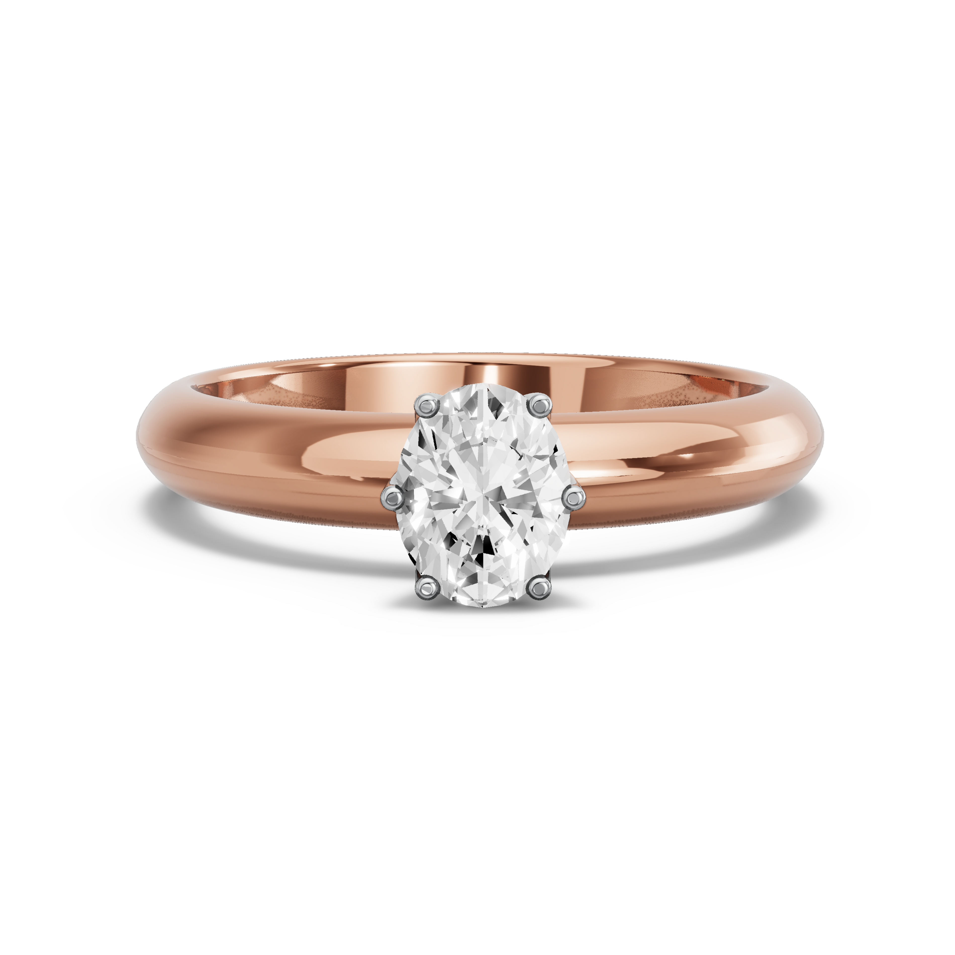 Image for Oval Scallopes Six Prongs Ring with Knife Edge Solitaire band in 10K Two Tone Rose Gold