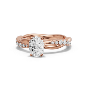 Image for Oval Scallopes Six Prongs Ring with Rope Pave band