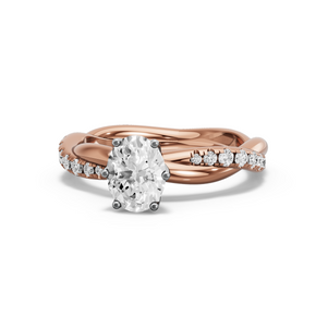 Image for Oval Scallopes Six Prongs Ring with Rope Pave band