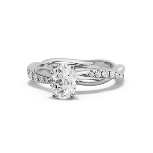 Image for Oval Scallopes Six Prongs Ring with Rope Pave band