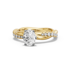 Image for Oval Scallopes Six Prongs Ring with Rope Pave band