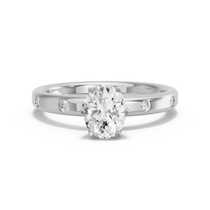 Image for Oval Scallopes Six Prongs Ring with Sleek Accent band