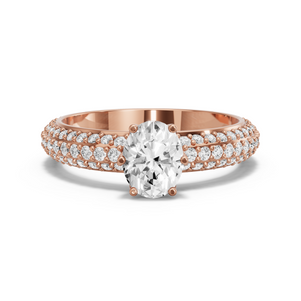 Image for Oval Scallopes Six Prongs Ring with Triple Row Pave band