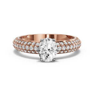 Image for Oval Scallopes Six Prongs Ring with Triple Row Pave band