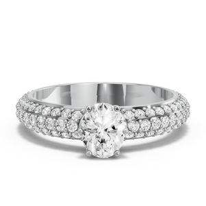 Image for Oval Scallopes Six Prongs Ring with Triple Row Pave band