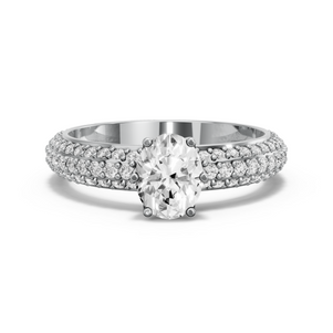 Image for Oval Scallopes Six Prongs Ring with Triple Row Pave band