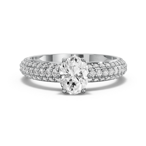 Image for Oval Scallopes Six Prongs Ring with Triple Row Pave band in 950 Platinum