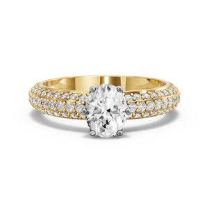 Image for Oval Scallopes Six Prongs Ring with Triple Row Pave band