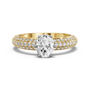 Image for Oval Scallopes Six Prongs Ring with Triple Row Pave band in 18K Two Tone Yellow Gold