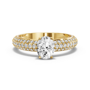 Image for Oval Scallopes Six Prongs Ring with Triple Row Pave band