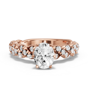 Image for Oval Scallopes Six Prongs Ring with Twist Pave band