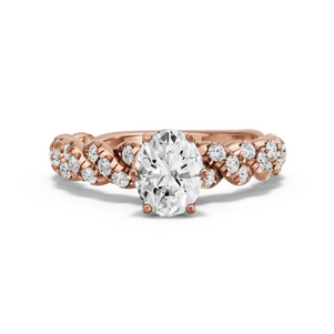 Image for Oval Scallopes Six Prongs Ring with Twist Pave band in 14K Rose Gold