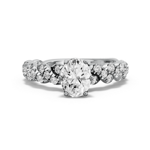 Image for Oval Scallopes Six Prongs Ring with Twist Pave band in 950 Platinum