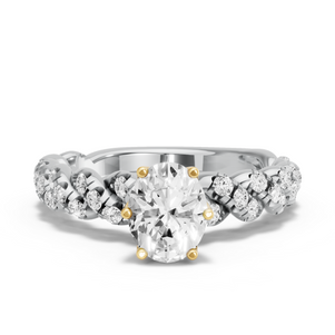 Image for Oval Scallopes Six Prongs Ring with Twist Pave band