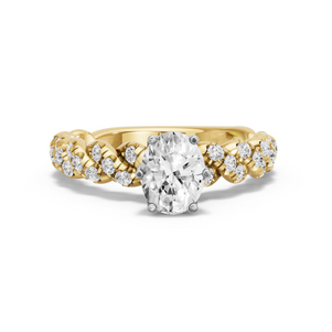 Image for Oval Scallopes Six Prongs Ring with Twist Pave band