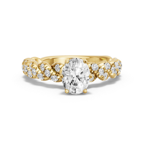 Image for Oval Scallopes Six Prongs Ring with Twist Pave band