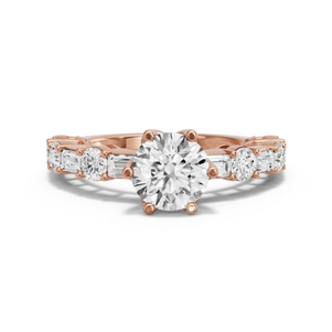 Image for Round Scallopes Six Prongs Ring with Alternating Baguette band