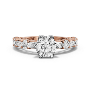 Image for Round Scallopes Six Prongs Ring with Alternating Baguette band