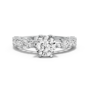 Image for Round Scallopes Six Prongs Ring with Alternating Baguette band