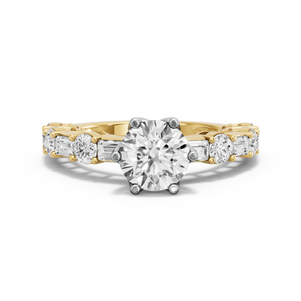 Image for Round Scallopes Six Prongs Ring with Alternating Baguette band