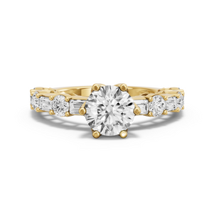 Image for Round Scallopes Six Prongs Ring with Alternating Baguette band