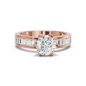 Image for Round Scallopes Six Prongs Ring with Baguette Channel band