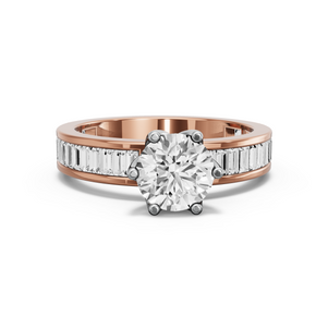 Image for Round Scallopes Six Prongs Ring with Baguette Channel band