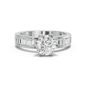 Image for Round Scallopes Six Prongs Ring with Baguette Channel band