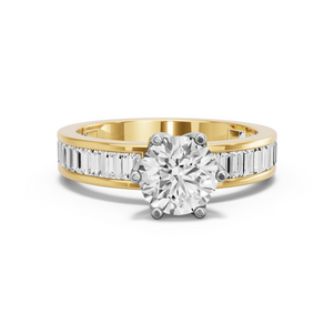 Image for Round Scallopes Six Prongs Ring with Baguette Channel band