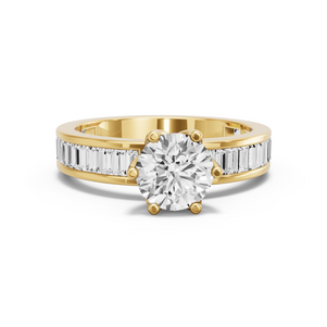Image for Round Scallopes Six Prongs Ring with Baguette Channel band