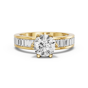 Image for Round Scallopes Six Prongs Ring with Baguette Channel band in 14K Yellow Gold