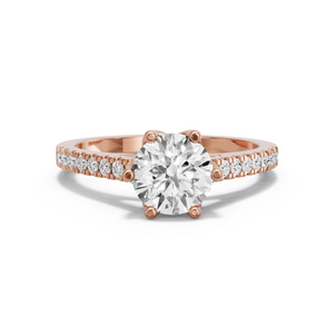 Image for Round Scallopes Six Prongs Ring with Cathedral Pave band