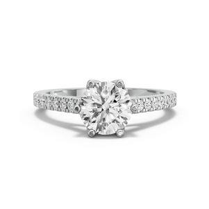 Image for Round Scallopes Six Prongs Ring with Cathedral Pave band in 10K White Gold