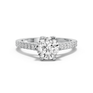 Image for Round Scallopes Six Prongs Ring with Cathedral Pave band