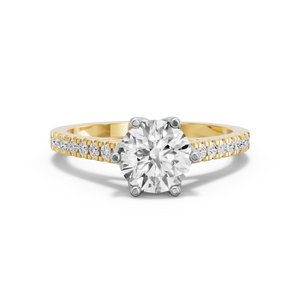 Image for Round Scallopes Six Prongs Ring with Cathedral Pave band