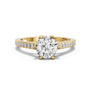 Image for Round Scallopes Six Prongs Ring with Cathedral Pave band