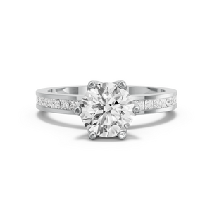 Image for Round Scallopes Six Prongs Ring with Channel band in 18K White Gold